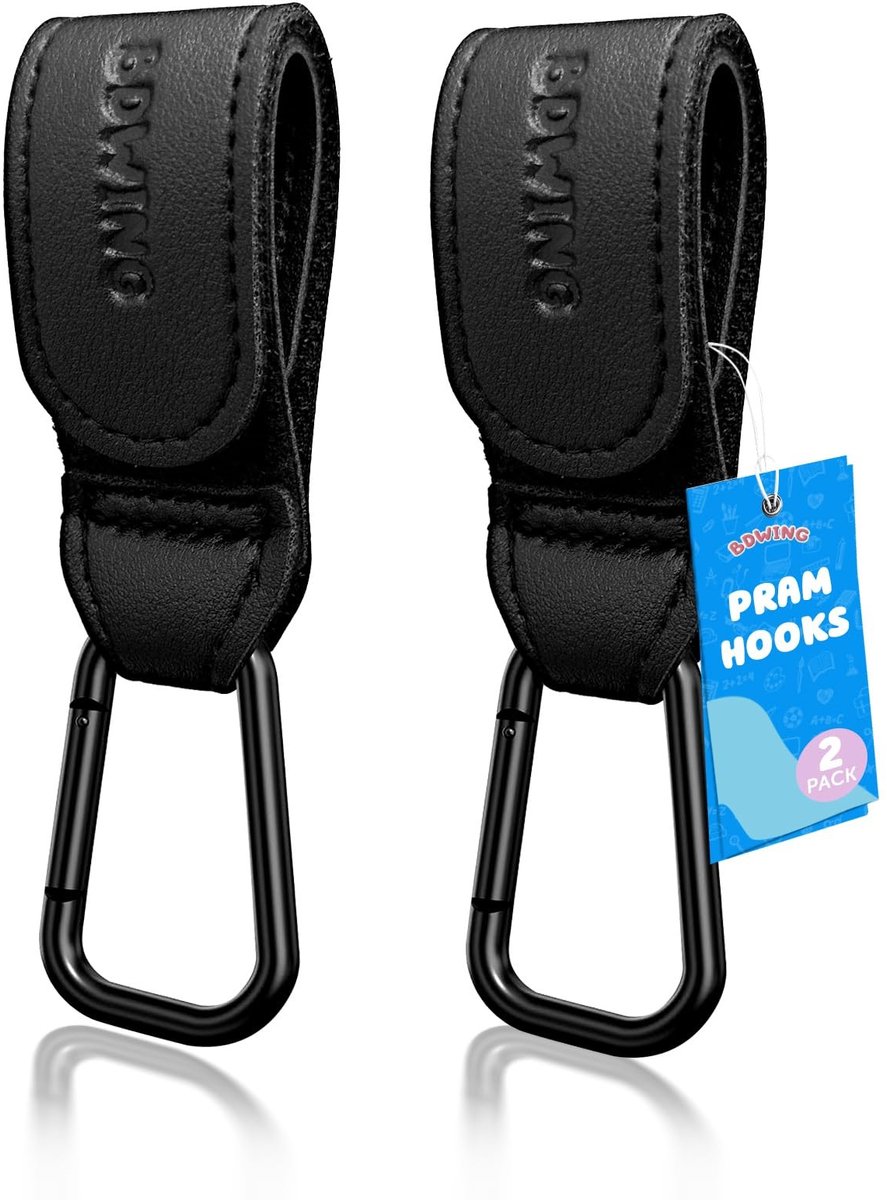 Dailygoods- Kinderwagenhaak 2 Stuks - Versterkte Roestvrijstalen Haken - Universele Tassenhanger - Luiertassenhaak - Tot 20 kg Belastbaar - Verstelbare Klittenbandriemen - Tassenhaak