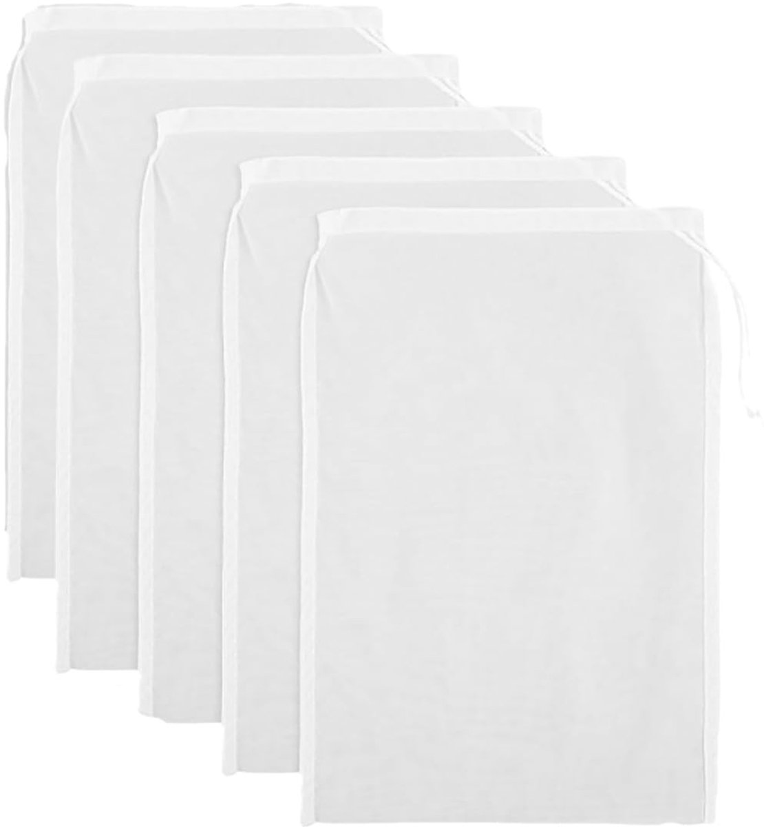 Dailygoods- Filterzakken 5 stuks - Wasbare Zeefzak - Nylon Gaaszak - Trekkoordkaasdoeken - 300 Mesh - 20x30 cm, Veilig Materiaal - Notenmelkzak