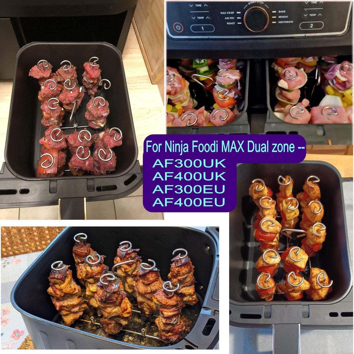 Dailygoods- Kebabspieshouder 2 Stuks - Roestvrij Staal - Geschikt voor Ninja Foodi MAX - Airfryer Accessoires - Spiesjesrek - Voor Heteluchtfriteuse