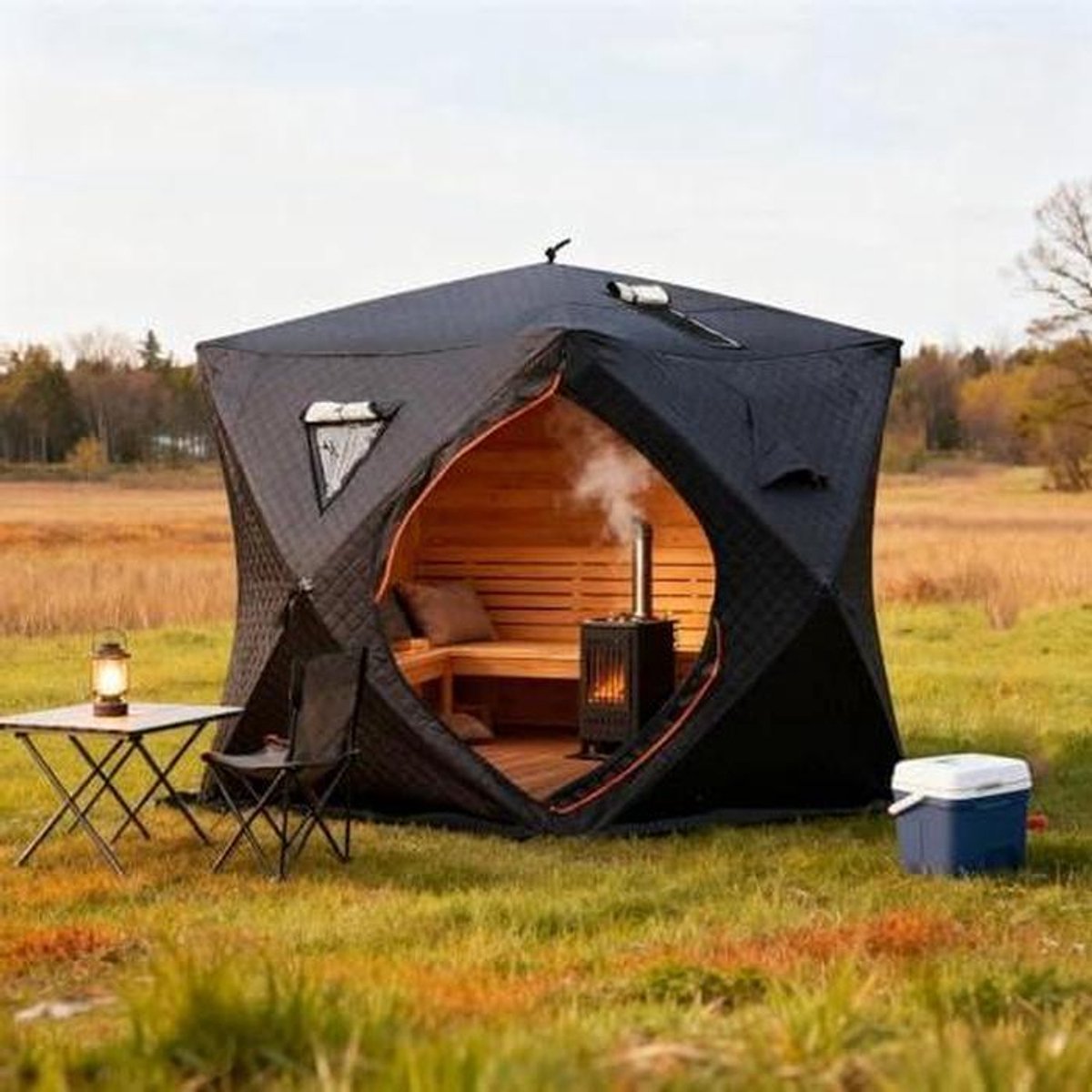 Buitentent Sauna - Outdoor Tent Vis tent - Buiten Ontspannen - Warmte-isolerend Ontwerp - 180x180x210 cm - Zwart