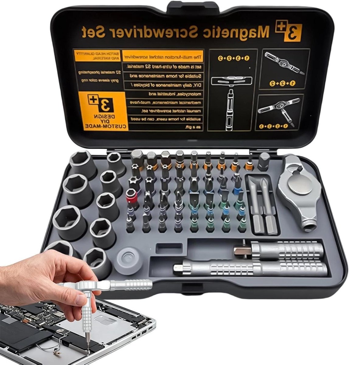 Magnetische Ratelschroevendraaier - Precisie Tool Kit - Klusjes Thuis - 66-in-1 Bits Assortiment - 7.15 x 4.21 x 1.41 inch