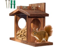 Eekhoorn Voederhuis - Voedernest Knaagdieren - Dieren Voeren - Tweezijdige Toegang - 10x10x10 cm - Houtkleur