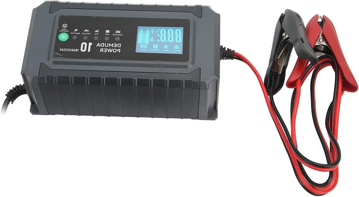Slimme Acculader - Druppellader Onderhoudslader - Batterij Onderhoud - Automatische Temperatuurdetectie - 22 x 15 x 10 cm - Zwart