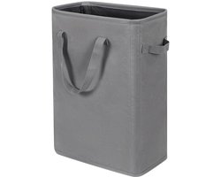 Opvouwbare Wasmand met Deksel - 45 Liter Slanke Wasmand Smal - Opklapbare Wasmand voor Badkamer en Slaapkamer - Kleine Wasmand Ruimtebesparend met Handvatten - Grijs