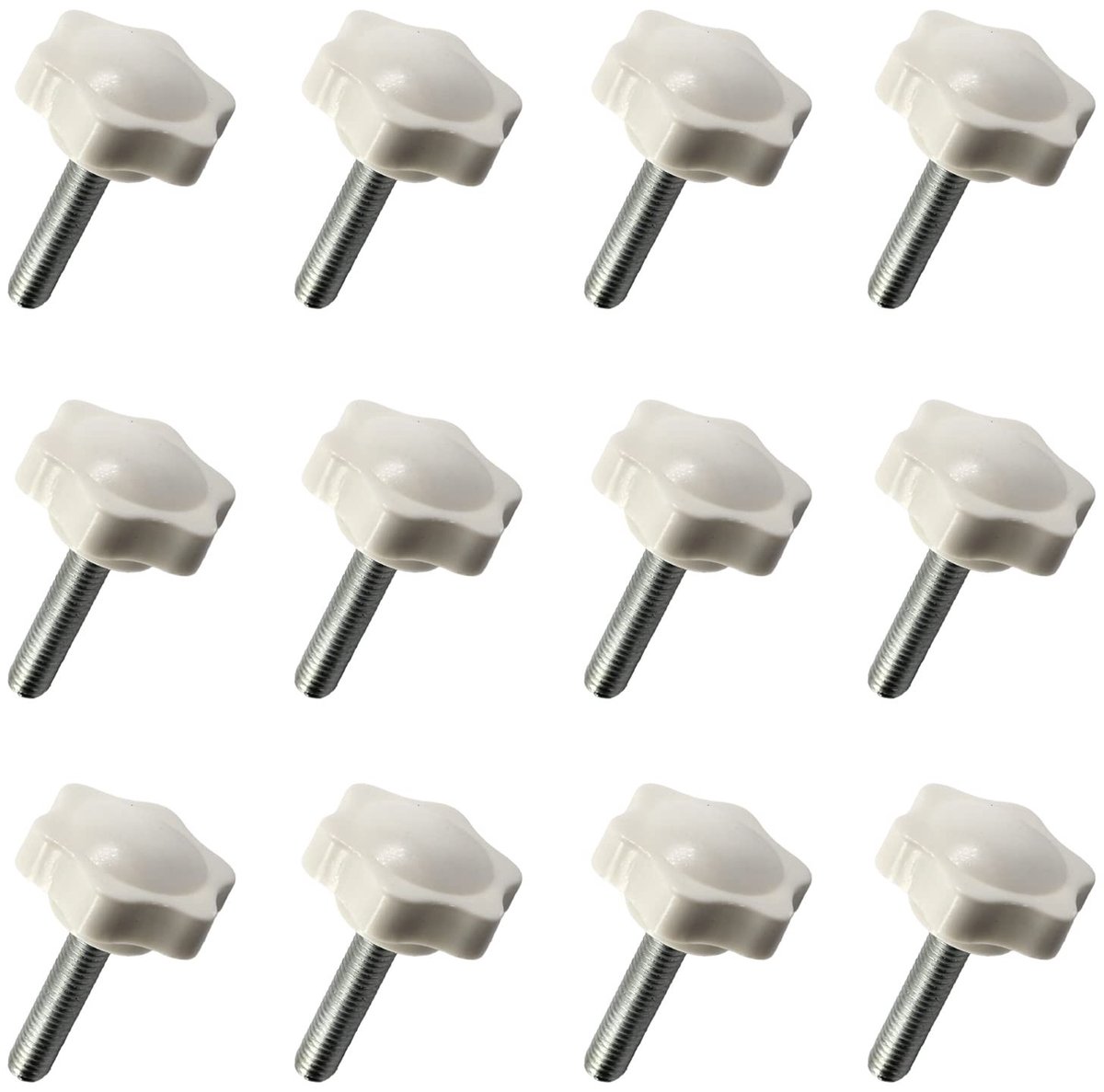 Dailygoods- Handklemknop 12 Stuks - Aantrekschroef - Buitendraad - Kartelschroef - Kunststof Kop - Corrosiebescherming - Schroefknop