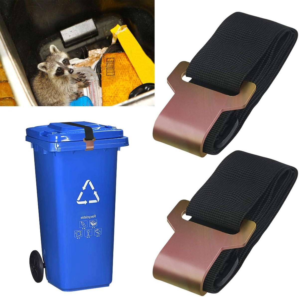 Dailygoods- Vuilnisbak Sloten - 2 Stuks - Vergrendeling Prullenbak - Roestvrijstalen Hasp - Nylon Gecoate Draadkabel - Bescherming Tegen Dieren - Prullenbakbeveiliging
