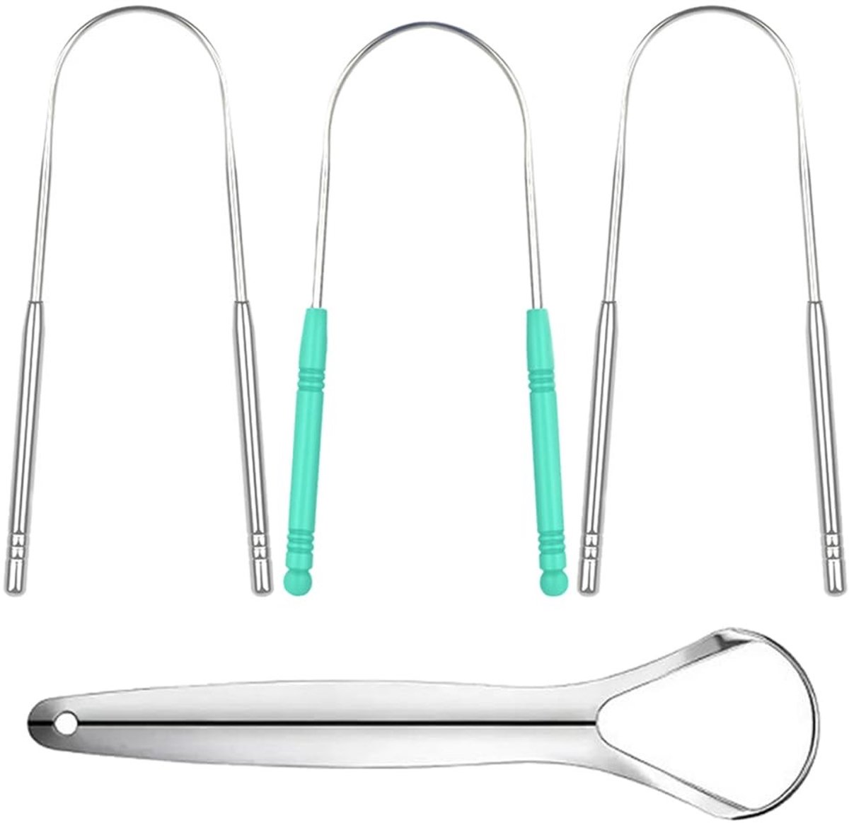 Dailygoods- Tongschraper Dubbelzijdig - U-vormige Tongschraper - 4 Stuks - Roestvrij Staal - Duurzaam - Hygiënisch - Tongreiniger