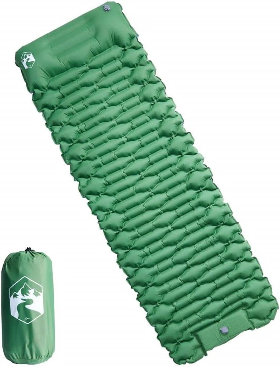 Zelfopblazend Campingmatras - Isomat Kamperen - Outdoor Activiteiten - Geïntegreerd Kussen - Compact Opvouwbaar - Groen