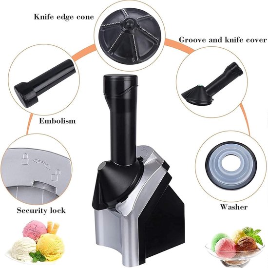 IJsmachine - Dessertmaker Softijsmachine - Gezonde Desserts Maken - Maakt Fruitijs - 10L x 10B x 10H mm - Zwart — afbeelding 5