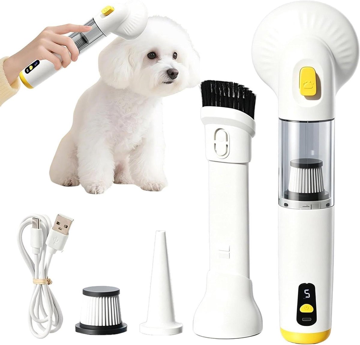 Hondenverzorgingsstofzuiger - Hondenharenreiniger Verzorgingsapparaat - Vachtverzorging Huisdieren - Dubbele Functionaliteit Haren Opvang - 200 ml - Wit
