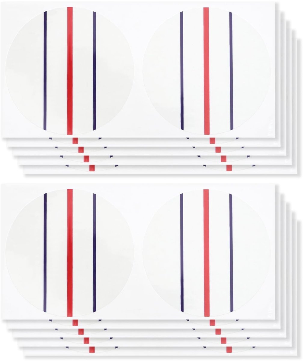 Dailygoods- Golfstickers 10 Vellen - Cirkelstickers 37 mm - Vinyl - Duurzaam - Uitlijningsstickers - Donkerblauwe/Rode Lijnen - Golfballen