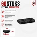 Afbeelding van 60 stuks sterke, zwarte neodymium magneten met de afmetingen 8 x 2 mm.