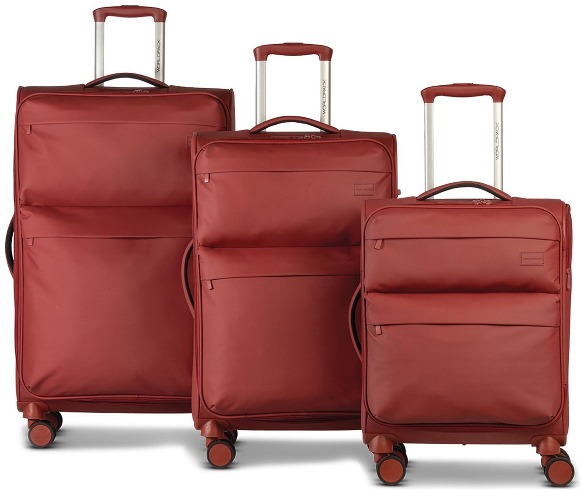 Worldpack Kyoto 4 wielen Kofferset 3-delig met uitbreidingsplooi - Zachte bagage - TSA slot - ziegelrot
