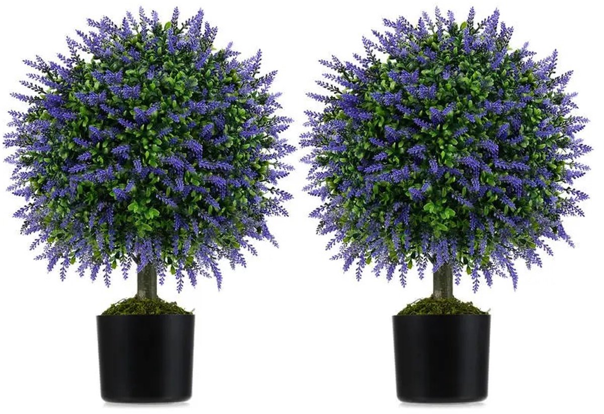 Dailygoods Kunstmatige Topiary Bomen, Zonbestendig, Binnen & Buiten, Set van 2 Kunstmatige Topiary Bomen, Paars