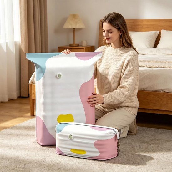 Vacuüm Opbergzak - Compressie Zak Dekel Organizer - Ruimte Besparen - Pompvrij 3D Sluiten - 100x80x38 cm - Kleurrijk — afbeelding 3