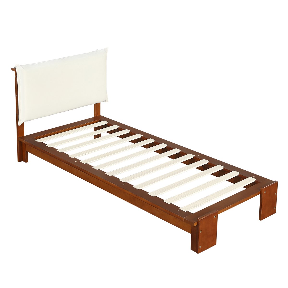 COVREO Bed 208x95x82 cm - donkerbruin, gestoffeerd hoofdbord, lattenbodem, 90x200 cm