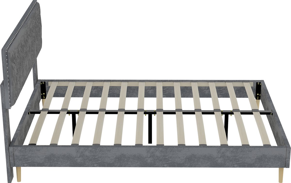 COVREO Bedframe 160x200 cm grijs stof met hoog hoofdbord zonder matras Grey