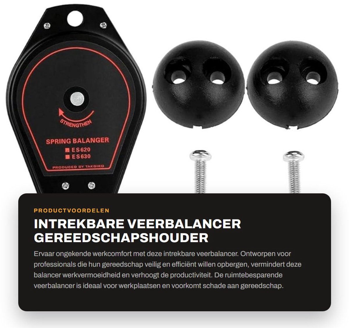 Dailygoods- Veerbalancer intrekbaar laadvermogen 0,6-2,0 kg - Gereedschapshouder - Metaal/Rubber - 18 x 10,3 x 4,0 cm - Vermoeidheid verminderen - Veilig en betrouwbaar