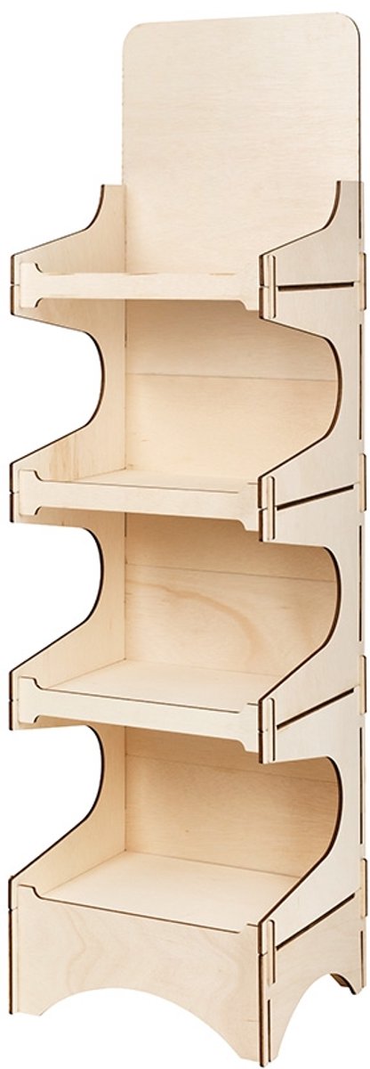 Houten product display met 4 schappen en topbord "Nerine" - winkeldisplay stelling - 500 x 1700 x 400 mm
