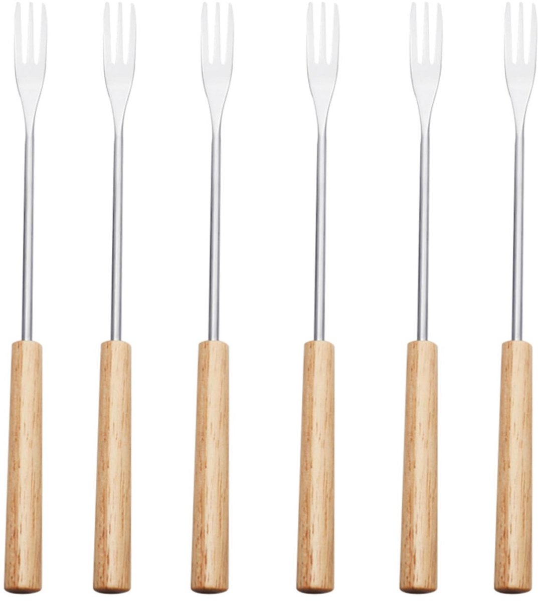 Dailygoods- Kaasfonduevorken 24 cm - Set van 6 - Roestvrij Staal - Hittebestendige Handgreep - Duurzaam - Herbruikbaar - Fonduevork