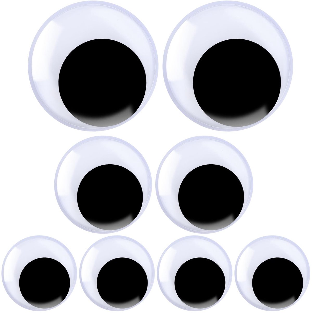 Dailygoods- Googly Eyes Zelfklevend - 8 Stuks - Grote Wiggle Ogen - Zwart/Wit - Kunststof - Afmetingen 10/8/5 cm - Beweegbare Ogen