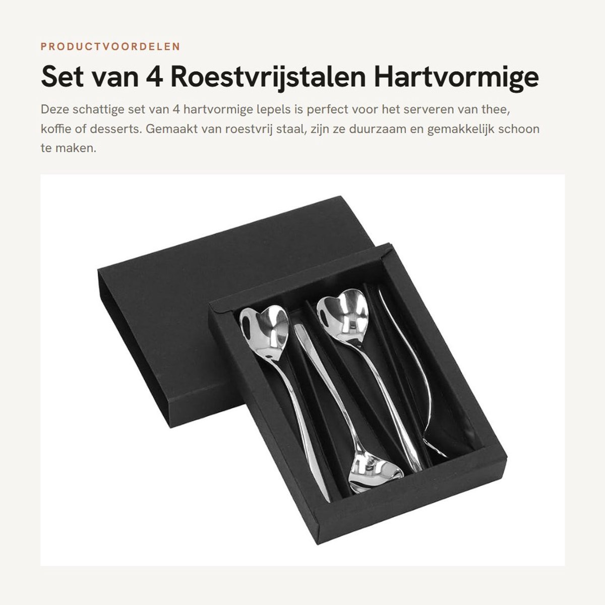Dailygoods- Lepels 4 Stuks - Roestvrij Stalen Koffielepels - Hartvormige Theelepels - Ergonomische Roerlepels - Duurzaam en Elegant - Gemakkelijk Schoon Te Maken