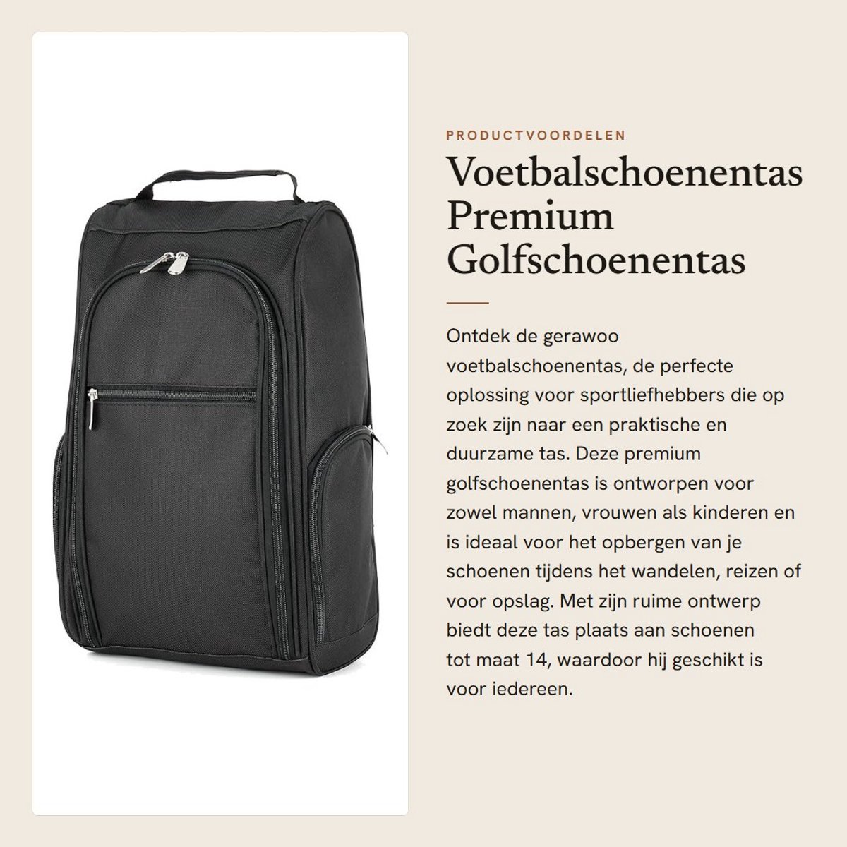 Dailygoods- Voetbalschoenentas 600D Polyester - Rugbyschoenentas - Schoenentas met Ritsvakken - Zwart - Voor T-shirts/Sokken - 42 x 25 x 15 cm