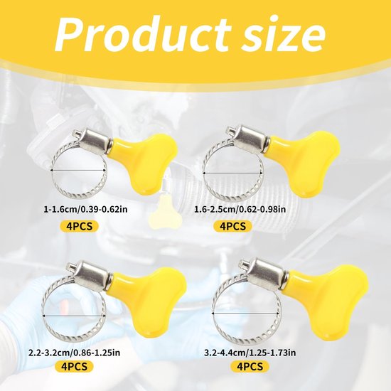 Dailygoods- Slangklemmen Set van 16 - Roestvrij Staal - Verstelbare Klemmen - PVC-Draaigreep - Gereedschapsvrij - Glad Randontwerp - Slangklem — afbeelding 4