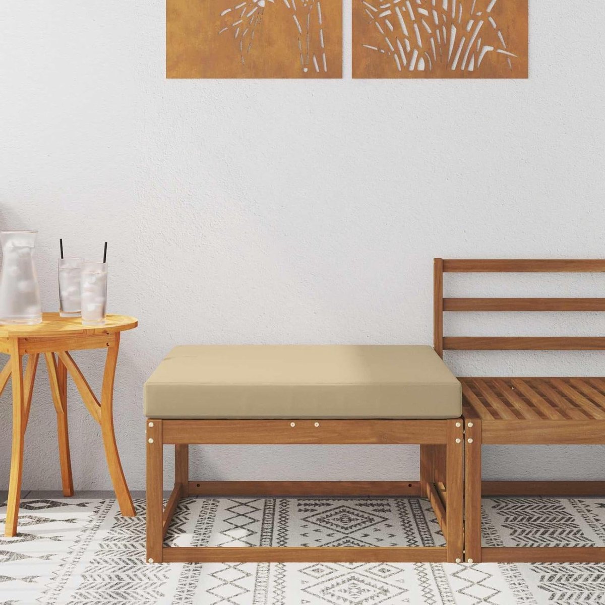 Houten Tuinpoef - Buitenkruk Voetenbank - Ontspannen Buiten - Massief Acaciahout - 79x79x37 cm - Natuurlijk Bruin