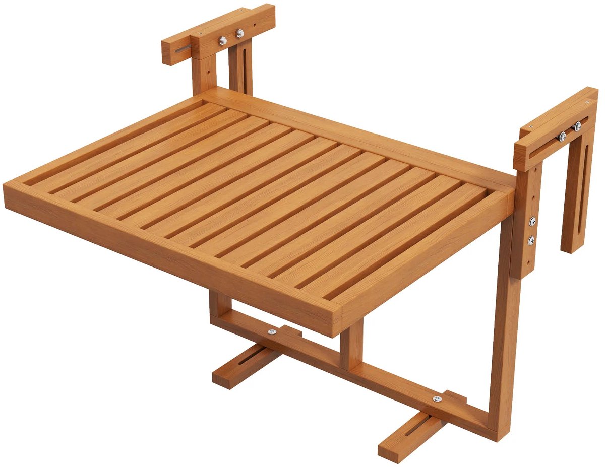 MV labels Balkontafel - Hangend - Tuintafel - Tafel - Buitentafel - Bistrotafel - Opklapbaar - Verstelbaar - 65x68x55cm - Bruin