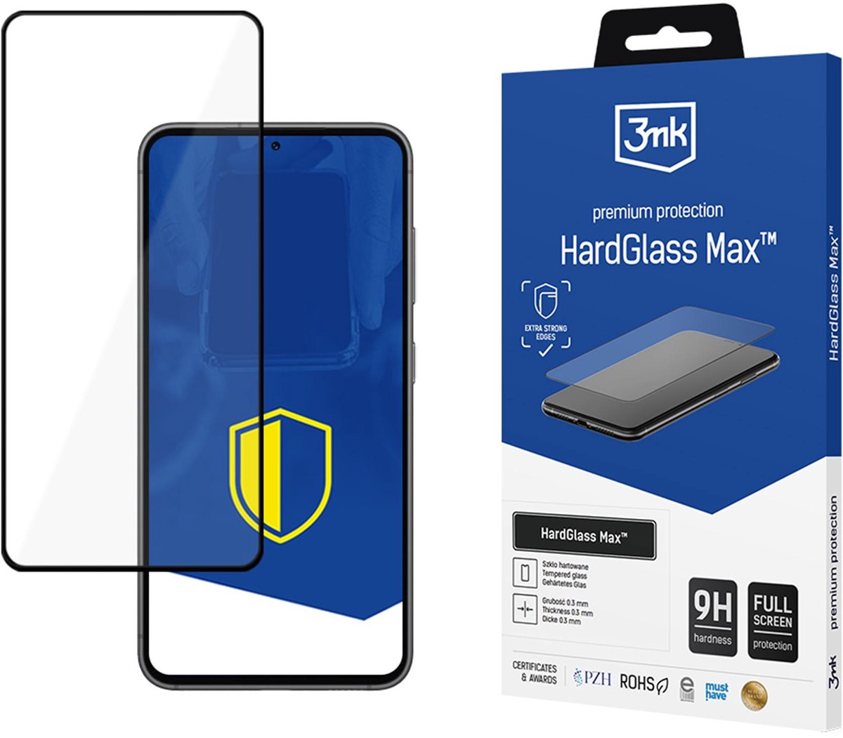 3Mk Hardglass Max Gehard Glas Voor Samsung Galaxy S23+ Scherm, Volledige Bescherming