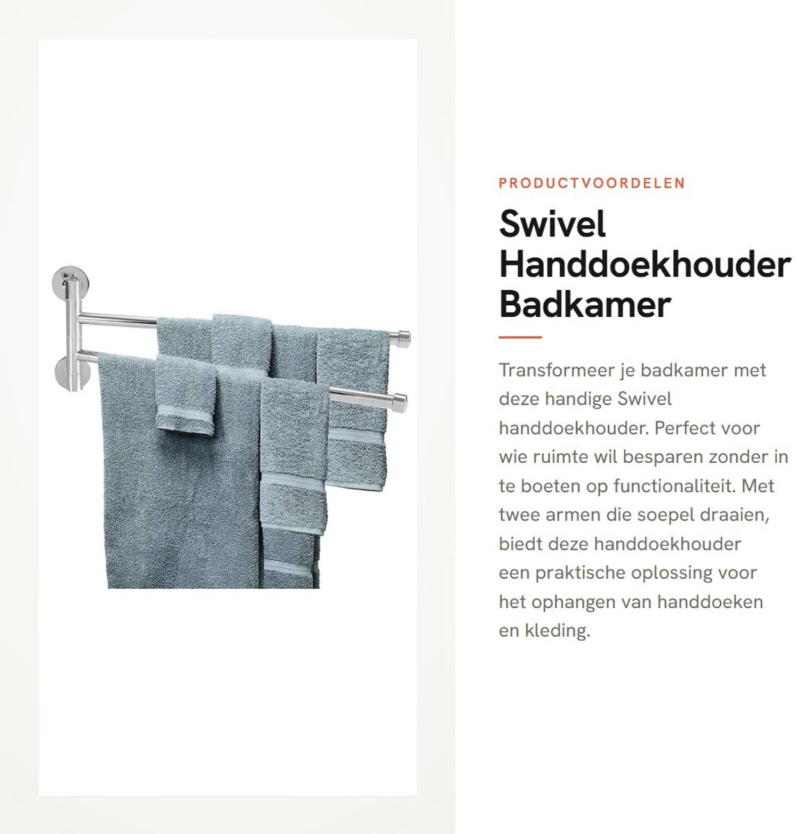 Dailygoods- Handdoekhouder 360 graden draaibaar - Handdoekhouder badkamer - Ruimtebesparend - Roestvrij staal - Robuust en duurzaam - 2 armen - Handdoekhanger