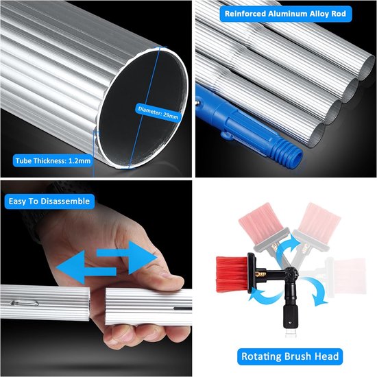 Telescoopsteel reiniger - Raamwisser steel - Hoge oppervlakken reinigen - Watergevoed systeem - Tot 12 meter - Zilver — afbeelding 3