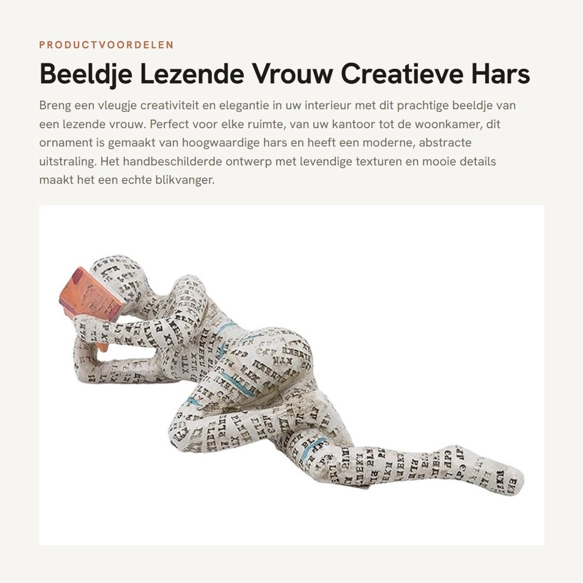 Dailygoods- Beeldje Lezende Vrouw - Hars Decoratie - Moderne Sculptuur - Woondecoratie - Handbeschilderd - Duurzaam Materiaal - Decoratiebeeld
