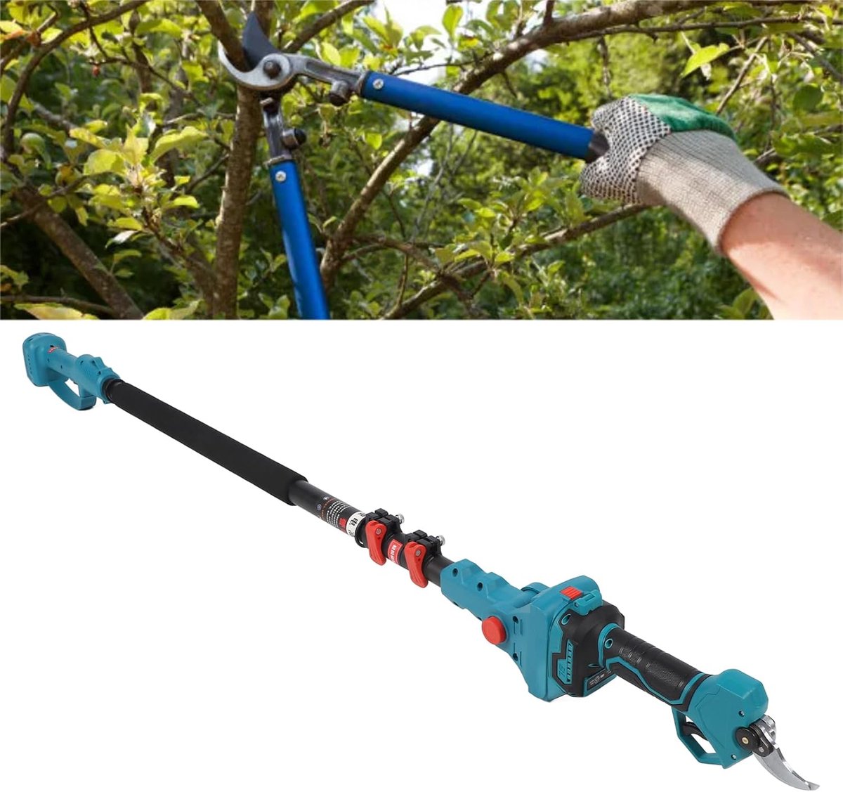 Accu Snoeischaar - Elektrische Takkenknipper - Tuinonderhoud - Verstelbare Telescoopsteel - Tot 2.5 Meter - Geel