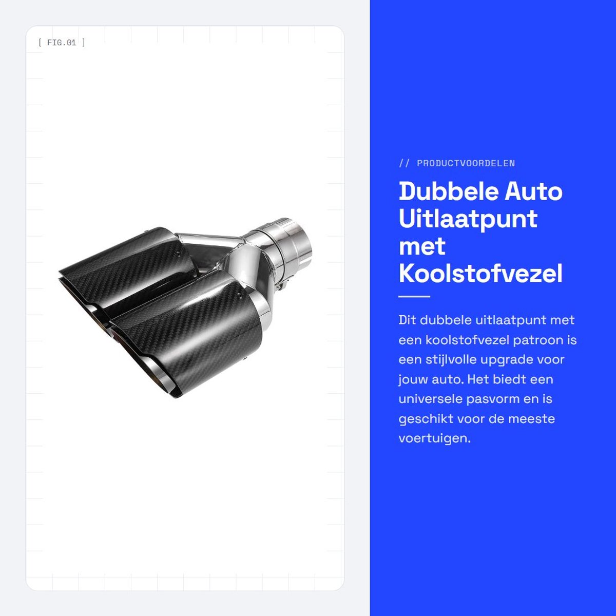 Dailygoods- Uitlaatpunt Dubbel 2.4'' Inlaat - Universele Pasvorm - Goede Prestaties - Eenvoudig te Installeren - Koolstofvezel Patroon - Vermindert Uitlaatgeluid - Uitlaat