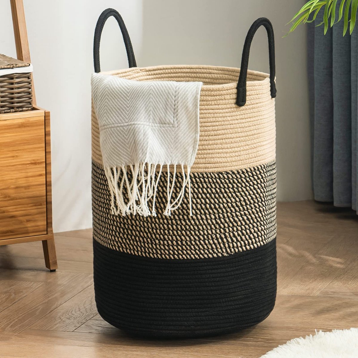 Dailygoods- Wasmand 58 liter - Gevlochten Katoen - Opvouwbaar - Handvat - Speelgoed Opbergmand - Montagevrij