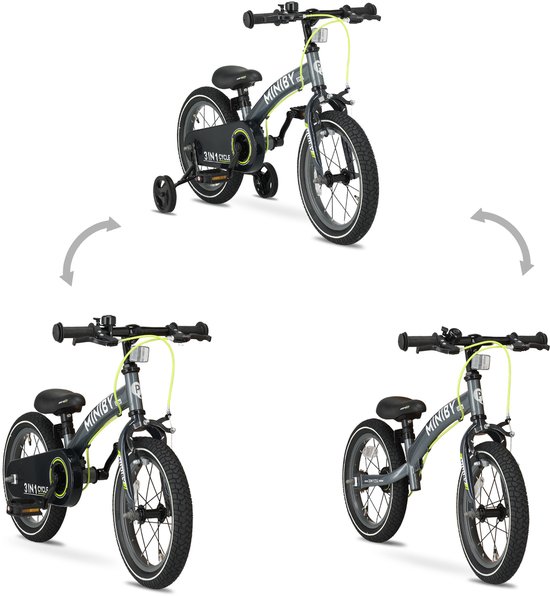 Qplay Miniby Kinderfiets 14 inch - 3 in 1 - loopfiets - Grijs van Qplay — afbeelding 5