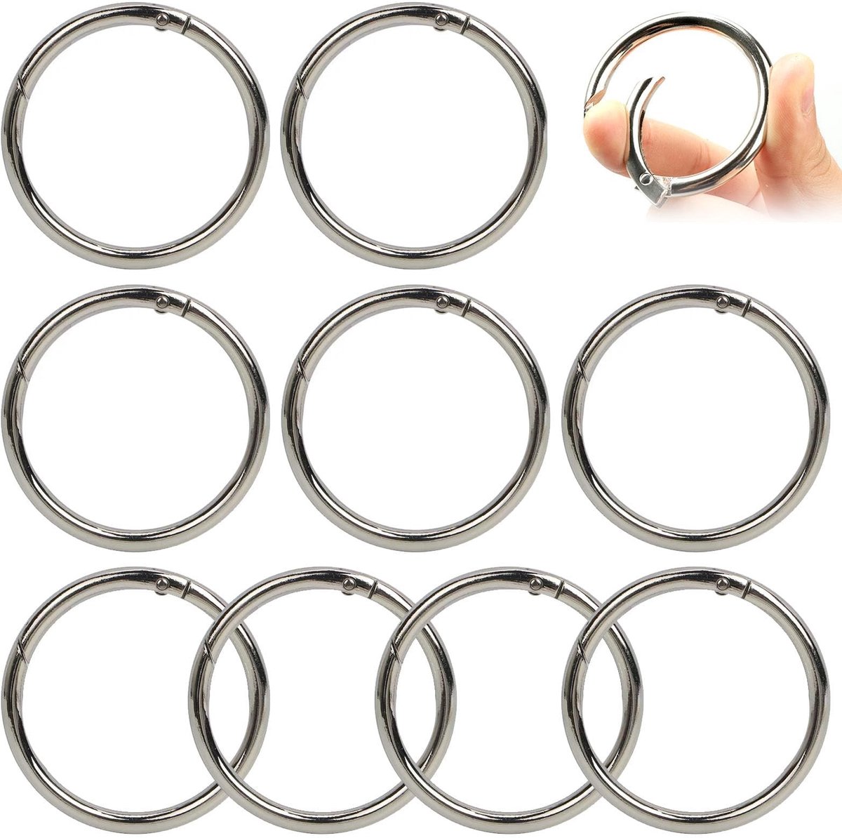 Dailygoods- Karabijnhaken 10 Stuks - Ronde Sleutelhanger Ringen - 50 mm - Zink Legering - Groot Draagvermogen - Corrosiebestendig