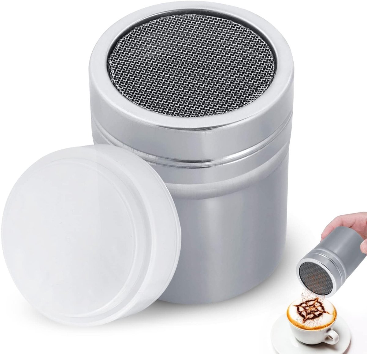 Dailygoods- Suiker Shaker Roestvrij Staal - Poeder Shaker - Zeefje - Deksel - Fijnmazig - Duurzaam en gemakkelijk schoon te maken - Poedersuikerzeef