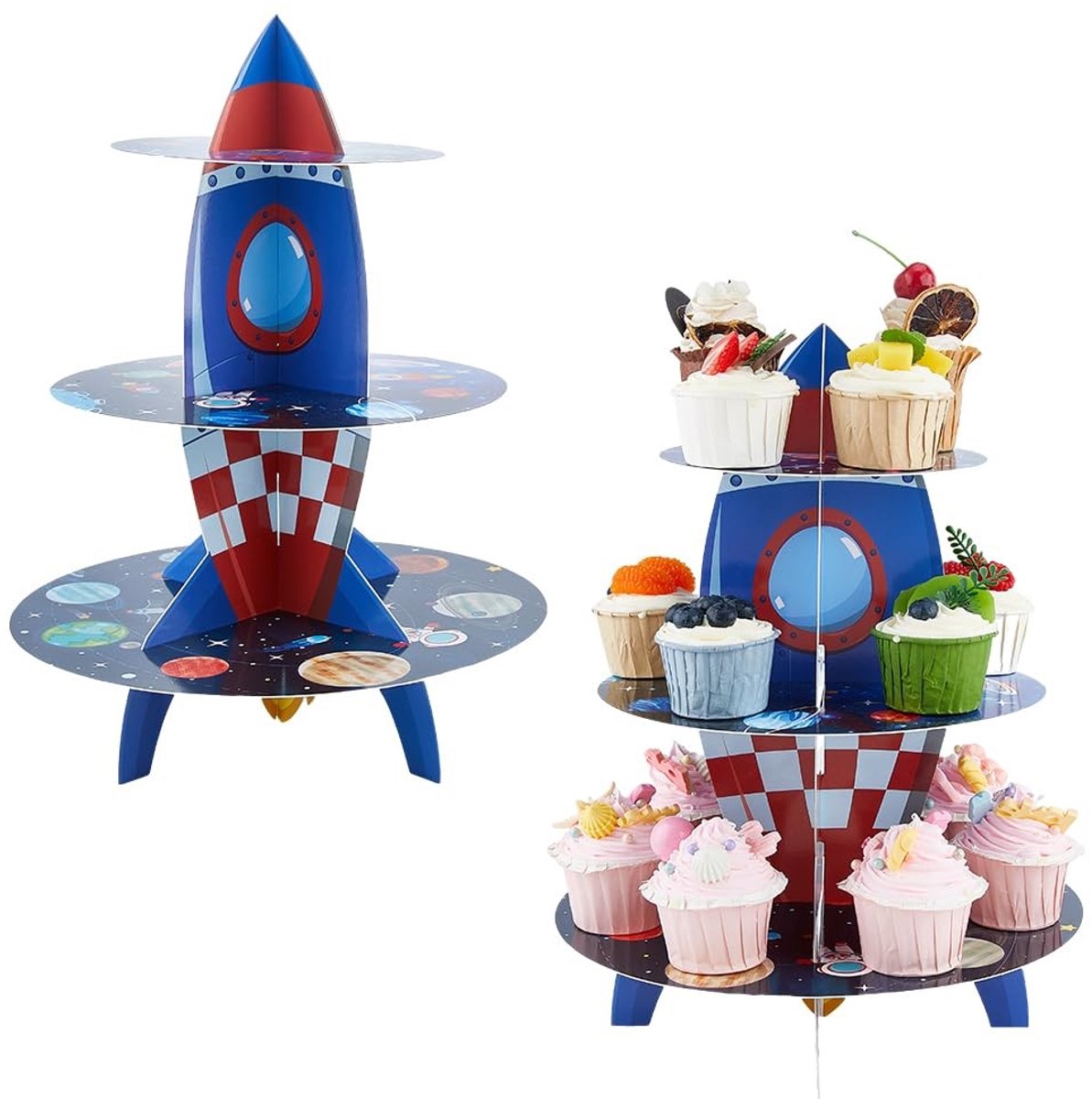 Dailygoods - 2 Stuks 3 Tier Cupcake Stand - Raket Thema Dessert Houder