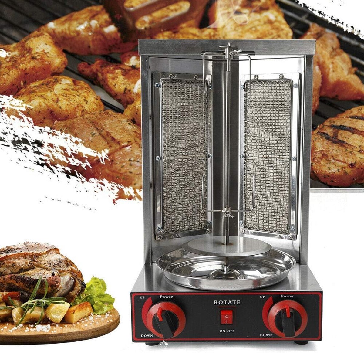 Verticale Grill Draaispies Grill Thuis Grillen 3000W Vermogen Tafelmodel Zilver