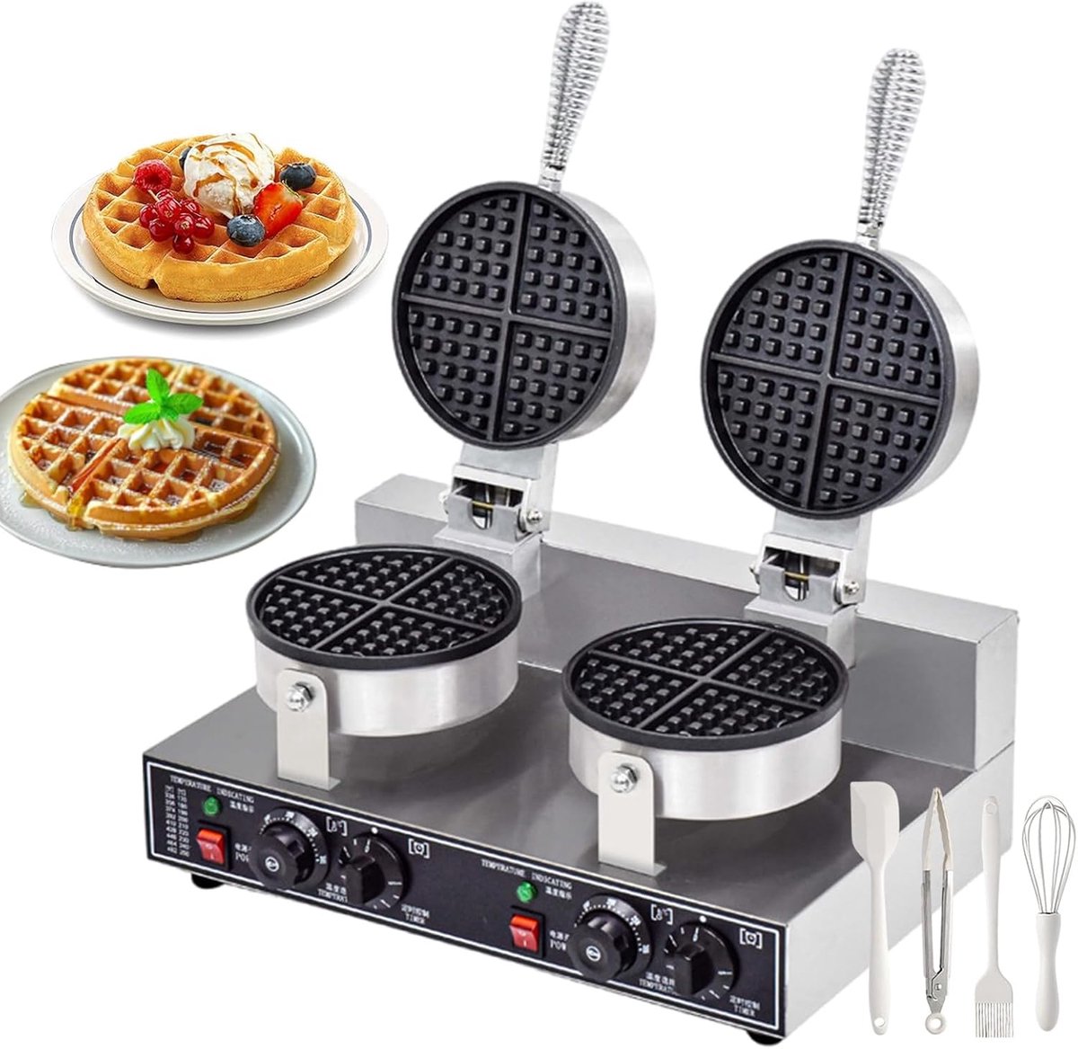 Wafelijzer Machine Bakplaat Wafels Bakken Dubbelzijdig Verwarmen 18 cm Diameter Zilver