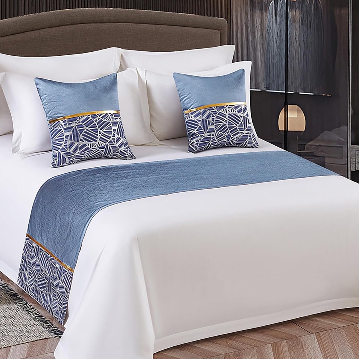 Bedloper Sjaal - Bedloper Dekbed - Slaapkamer Decoratie - Zijdezacht Materiaal - 50 x 260 cm - Blauw