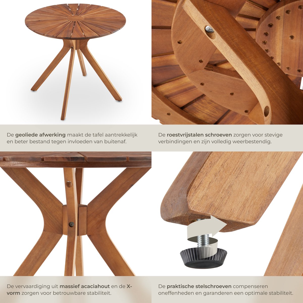 tectake Ronde Houten Tuintafel - Ø70 x 62 cm thumbnail 6