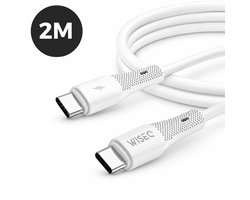USB C oplaadkabel 2 meter – fast charge datakabel – USB C naar USB C kabel geschikt voor Samsung & Apple iPhone 17/16/15 & Macbook – wit – WiseQ