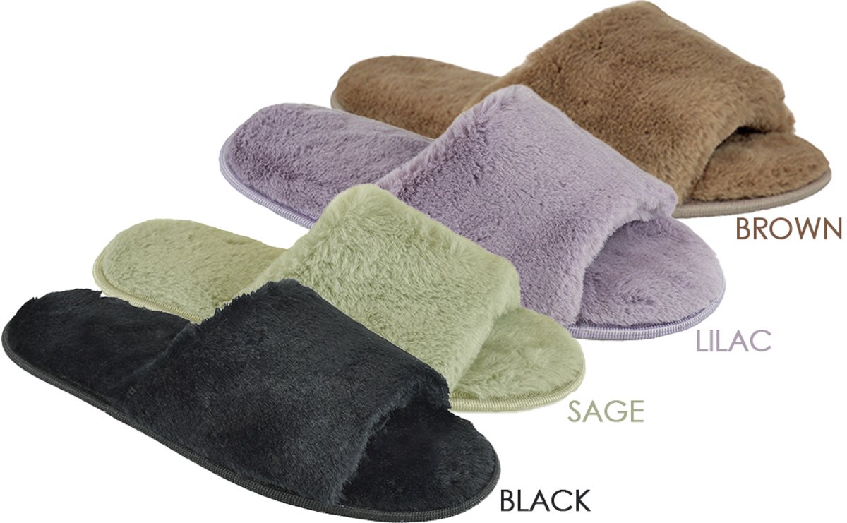 Zwart - Fluffy Memory Foam Pantoffels met Dikke Band, Open Teen, Antislip Zool en Zachte Pluche Voering – Cozy Thuis Pantoffels - UK 5-6