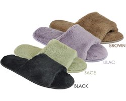 Zwart - Fluffy Memory Foam Pantoffels met Dikke Band, Open Teen, Antislip Zool en Zachte Pluche Voering – Cozy Thuis Pantoffels - UK 5-6