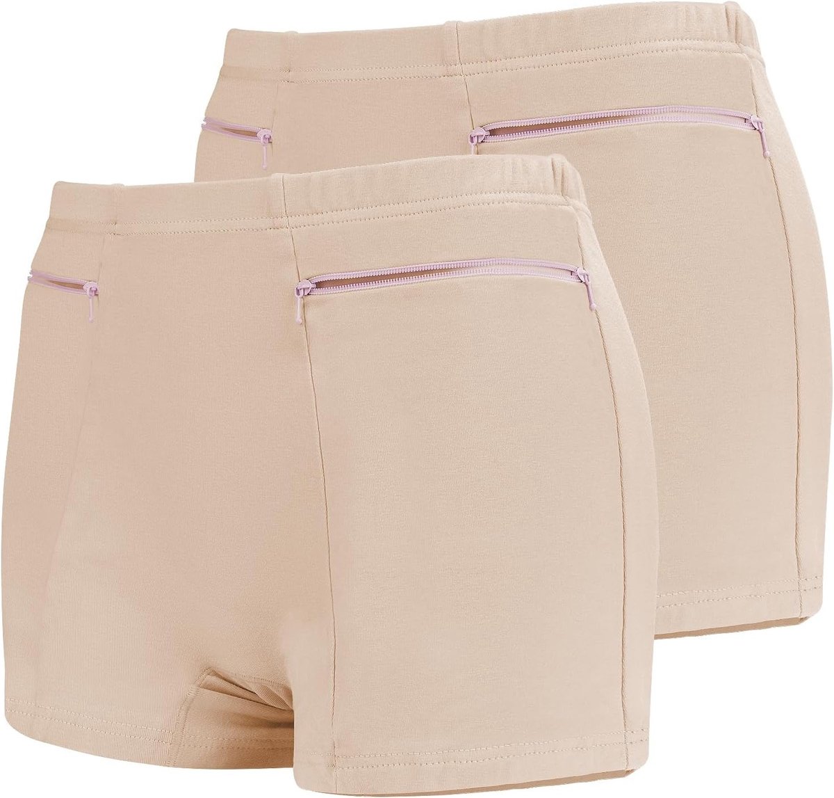 Draagbare Ondergoed voor Vrouwen met Verborgen Zak - Plus Size 2 Packs (Lichtbruin) voor Reizen en Comfort