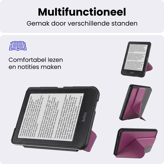 Hoes Geschikt voor Kobo Clara HD - Luxe E-reader Trifold Case - Bescherm Hoesje Book Cover - Paars — afbeelding 3